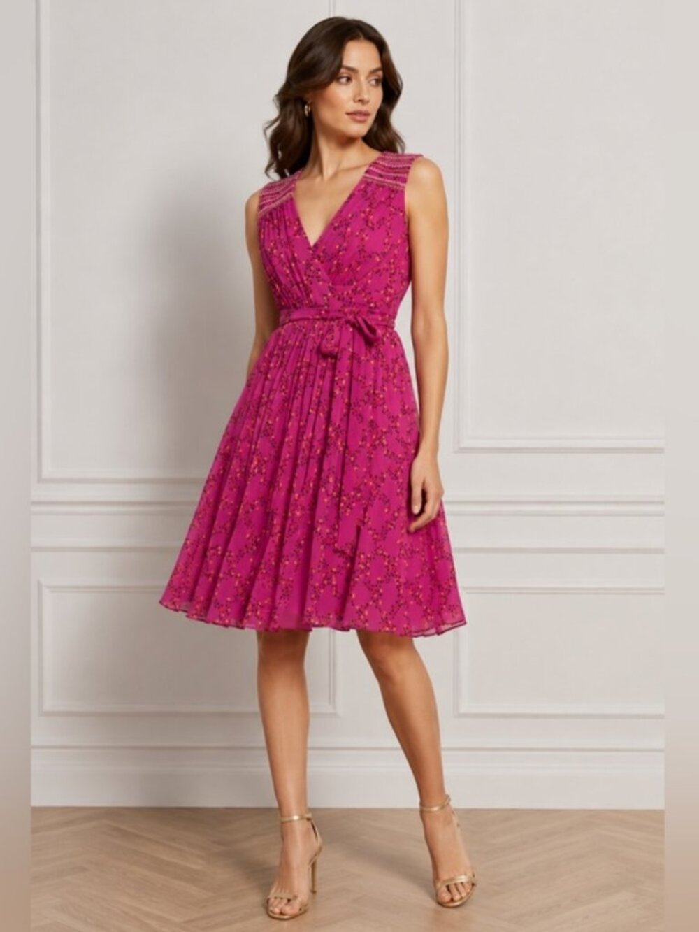 500 USD Diane von Furstenberg Shalamar Pink Floral Bali Wrap Silk Dress